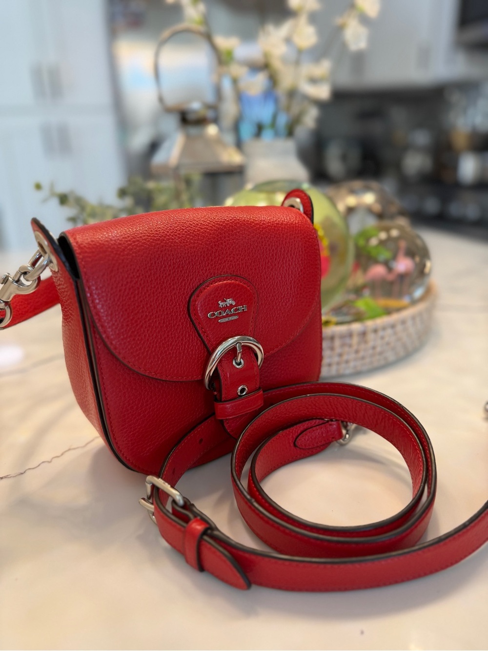 Coach Red Pebbled Leather Buckle Crossbody
